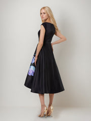 A-Line/Princess Boat Neck Cap Sleeves Tea-Length Printed Floral Pleated Mother of the Bride Dresses
