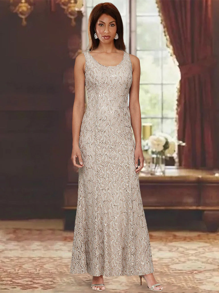 A-Line/Princess 2 Pieces Scoop Lace Mother of the Bride Dresses with Jacket Long Sleeves Ankle-Length