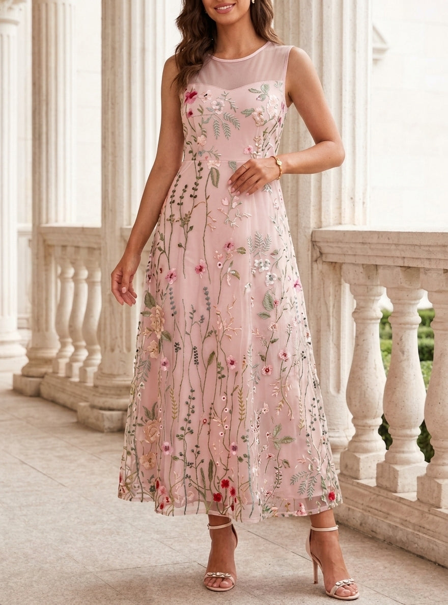 2 Pieces A-Line/Princess Scoop Chiffon Mother of the Bride Dresses with Jacket Long Sleeves Ankle-Length Lace Floral