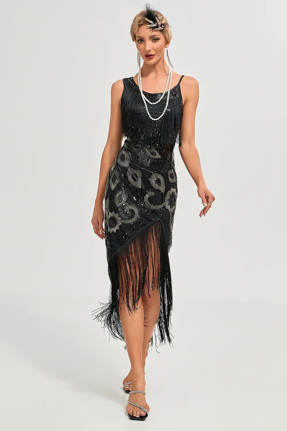 1920s Sheath/Column Scoop Fringe Vintage Costume Party Dresses with Sequins