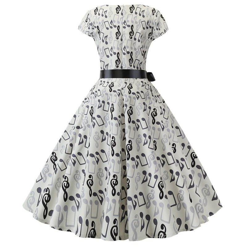A-Line/Princess 1950s Scoop Short Sleeves Vintage Dresses with Bow Sash
