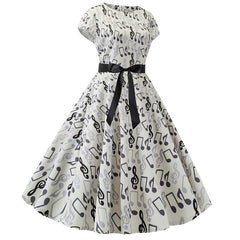 A-Line/Princess 1950s Scoop Short Sleeves Vintage Dresses with Bow Sash