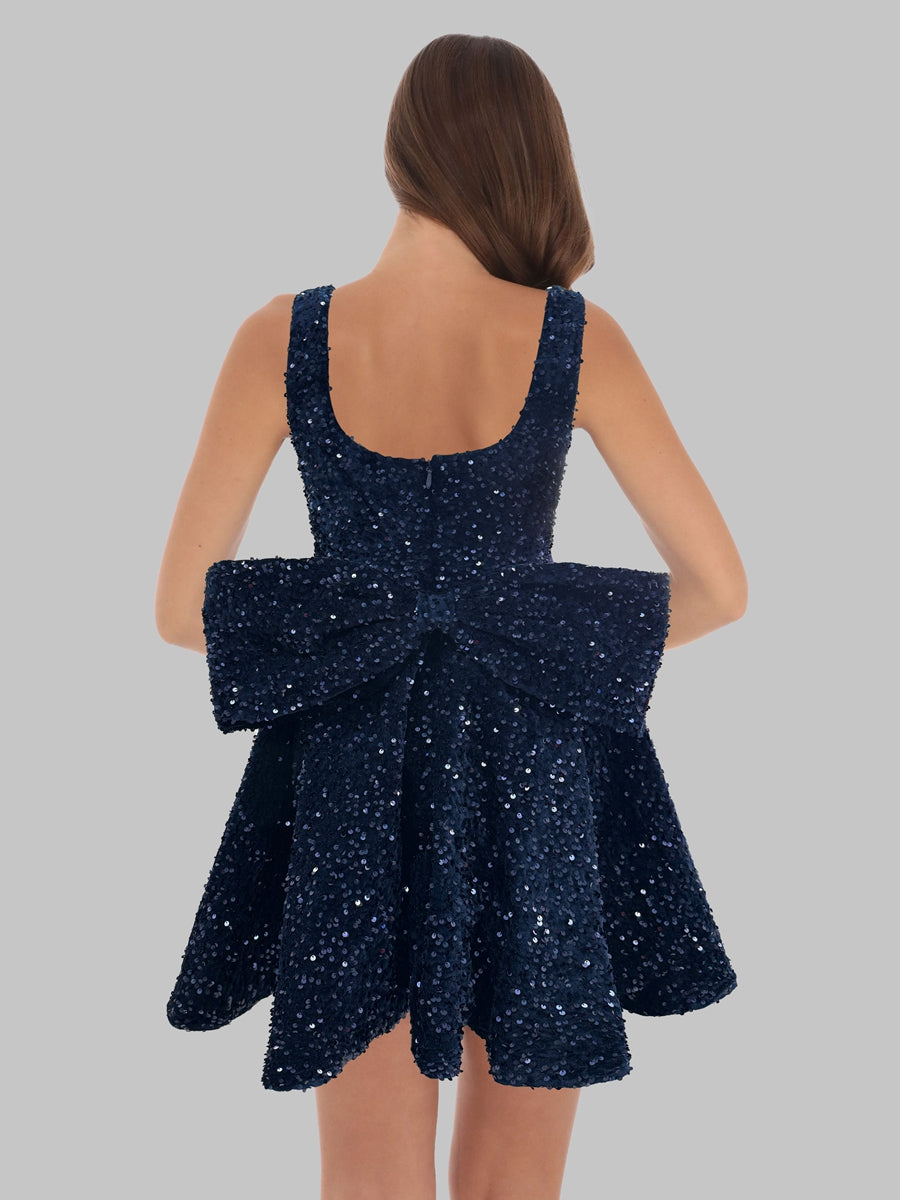 A-Line Square Neck Sequin Short Homecoming Dresses with Bow