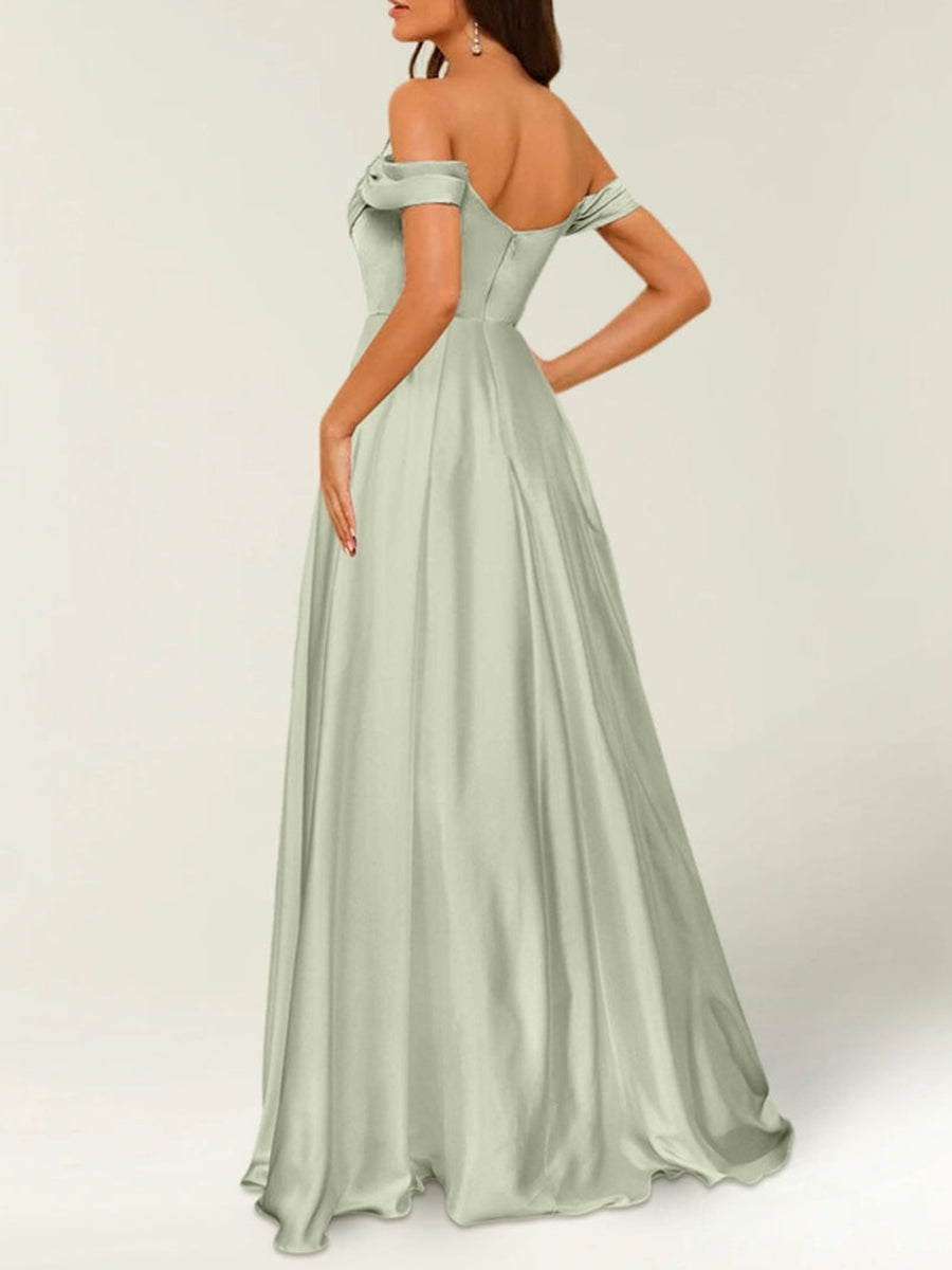A Line/Princess Satin Off-the-shoulder Sleeveless Floor-Length Bridesmaid Dresses